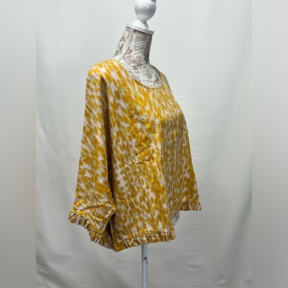 CYNTHIA ROWLEY Yellow Cheetah print Linen ruffle top size M - Picture 8 of 13